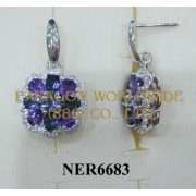 925 Sterling Silver Earrings Amethyst + Iolite and White Topaz - NER6683
