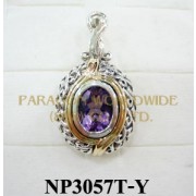 925 Sterling Silver & 14K Pendant   Amethyst - NP3057T 