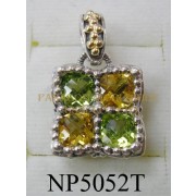 925 Sterling Silver & 14K Pendant  Peridot and Citrine - NP5052T