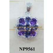 925 Sterling Silver Pendant  Amethyst + Iolite and White Topaz - NP9561