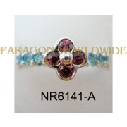 925 Sterling Silver Ring Rhodolite and Light Swiss Blue Topaz  - NR6141-A