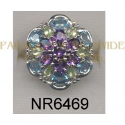 925 Sterling Silver Ring Light Swiss Blue Topaz + Amethyst and Peridot  - NR6469