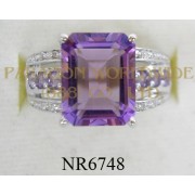 925 Sterling Silver Ring Amethyst and White Diamond - NR6748