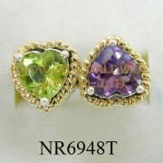 925 Sterling Silver &14K Ring Amethyst and Peridot - NR6948T