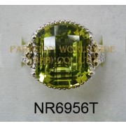 925 Sterling Silver &14K Ring Lemon Quartz  and White diamond - NR6956T