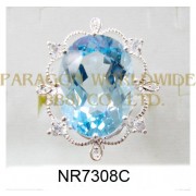 925 Sterling Silver Ring Sky Blue Topaz + White Topaz and White Diamond - NR7308C