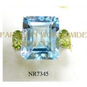 925 Sterling Silver Ring Sky Blue Topaz + Peridot - NR7345