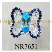 925 Sterling Silver Ring Light Swiss Blue Topaz + Sapphire and White Diamond - NR7651