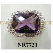 925 Sterling Silver Ring Amethyst and White Diamond - NR7721