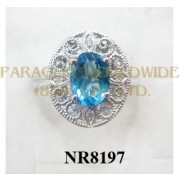 925 Sterling Silver Ring Light Swiss Blue Topaz and White Diamond - NR8197