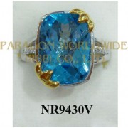 925 Sterling Silver  Ring Light Swiss Blue Topaz and White Diamond - NR9430V