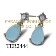 10K White Gold Earrings  Sea Blue Chalcedony and Tanzanite - TER2444 