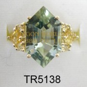 10K Yellow Gold Ring  Green Amethyst and Citrine -TR5138