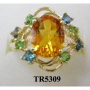 10K Yellow Gold Ring  Tangerine Citrine+Tsavorite and London Blue Topaz - TR5309 