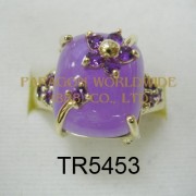10K Yellow Gold Ring  Lavender Jade and Amethyst - TR5453 