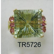 10K Yellow Gold Ring  Green Amethyst and Pink Tourmarine - TR5726 