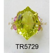 10K Yellow Gold Ring  Lemon Quartz + Pink Tourmarine and White Diamond - TR5729 