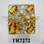 10K Yellow Gold Ring Dark Citrine + Citrine and White Dimaond - TR7272 