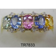 10K White Gold Ring Multi Sapphire and White Diamond - TR7833 