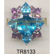 10K White Gold Ring  Light Swiss Blue Topaz and Rhodolite - TR8133 