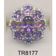 10K White Gold Ring  Amethyst + Rhodolite and White Diamond - TR8177 