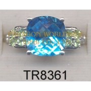 10K White Gold Ring  Light Swiss Blue Topaz + Peridot and White Diamond - TR8361 