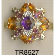 10K Yellow Gold Ring  Madeira Citrine + Amethyst +Rhodolite and White Diamond - TR8627 