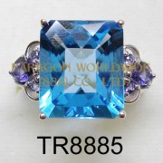 10K  White Gold Ring Light Swiss Blue Topaz+Iolite  - TR8885