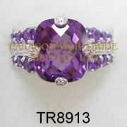 10K White Gold Ring  Amethyst and White Diamond - TR8913 