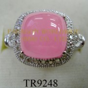 10K White Gold Ring  Pink Jade and White Diamond - TR9248 