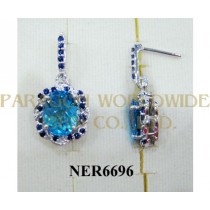 925 Sterling Silver Earrings Light Swiss Blue Topaz and Iolite - NER6696