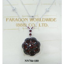 925 Sterling Silver Necklace Garnet - NN784