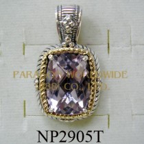 925 Sterling Silver & 14k Pendant  Pink Amethyst - NP2905T