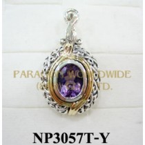 925 Sterling Silver & 14K Pendant   Amethyst - NP3057T 