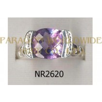 925 Sterling Silver Ring Amethyst and White Diamond - NR2620