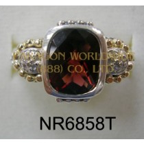 925 Sterling Silver &14K Ring Garnet  and White diamond - NR6858T
