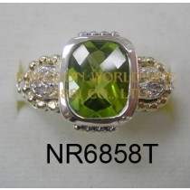925 Sterling Silver & 14K Ring Peridot and White diamond - NR6858T