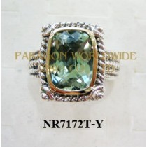 925 Sterling Silver & 14K Ring Green Amethyst - NR7172T