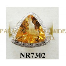 925 Sterling Silver Ring Citrine and White Diamond - NR7302