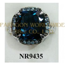 925 Sterling Silver Ring London Blue Topaz + Light Swiss Blue Topaz and White Diamond - NR9435