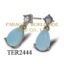10K White Gold Earrings  Sea Blue Chalcedony and Tanzanite - TER2444 