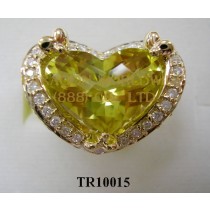 10K Yellow Gold Ring Lemon Quartz + Rhodolite and White Diamond - TR10015