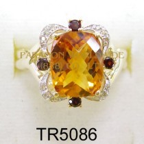 10K Yellow Gold Ring Citrine + Garnet and White Diamond - TR5086