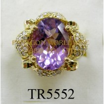 10K Yellow Gold Ring  Amethyst and White Diamond  - TR5552 