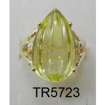 10K Yellow Gold Ring  Lemon Quartz and White Diamond - TR5723 