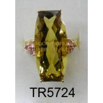 10K Yellow Gold Ring  Whisky Quartz and Pink Tourmarine - TR5724 