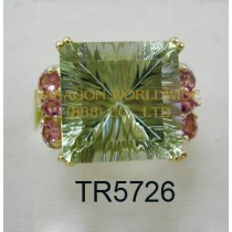 10K Yellow Gold Ring  Green Amethyst and Pink Tourmarine - TR5726 