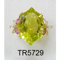 10K Yellow Gold Ring  Lemon Quartz + Pink Tourmarine and White Diamond - TR5729 