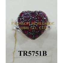 10K  White Gold Ring Ruby and White Diamond  - TR5751B