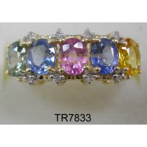 10K White Gold Ring Multi Sapphire and White Diamond - TR7833 